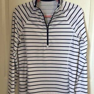 Vineyard Vines Navy and White Striped Quarter-Zip Pullover - Size L